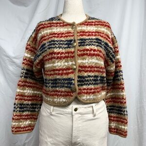 J. Crew Striped Cropped Cardigan w Gold Buttons